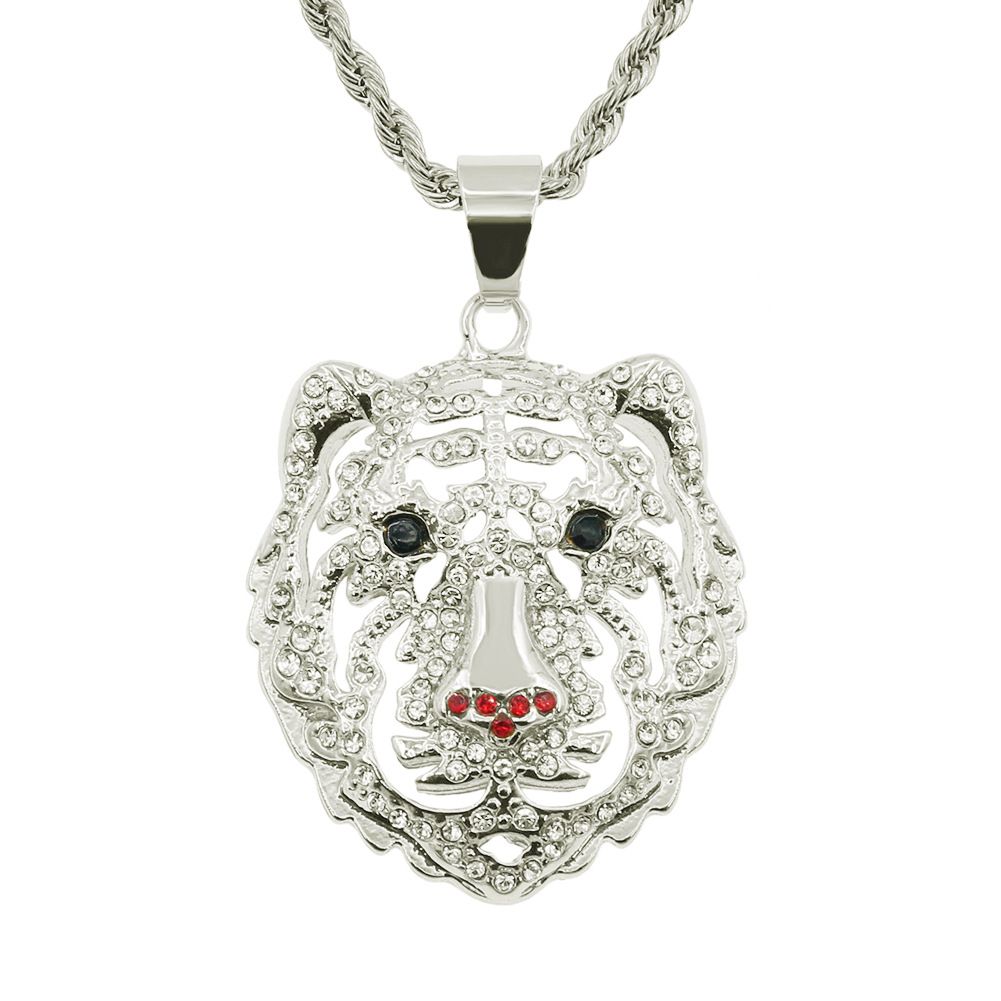 Hip Hop Full Diamond Lion Head Pendant Necklace Jewelry Trendy Men's Street Dance Bounce Dressing Personalized Sweater_ipsvogv.com