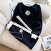 Women's Sports And Leisure Color-blocked Long-sleeved Round Neck Tops, Fashionable Age-reducing Style, Knitted Wide-leg Pants, Two-piece Suit_ipsvogv.com
