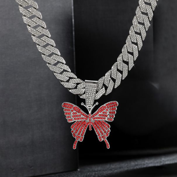 Hip hop necklace street rap butterfly pendant Cuban necklace personality trend couple necklace_ipsvogv.com