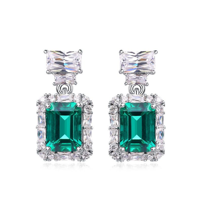 Bright Colored Gemstone Retro Earrings S925 Silver Inlaid Cultivated Emerald Earrings Light Luxury All Match_ipsvogv.com