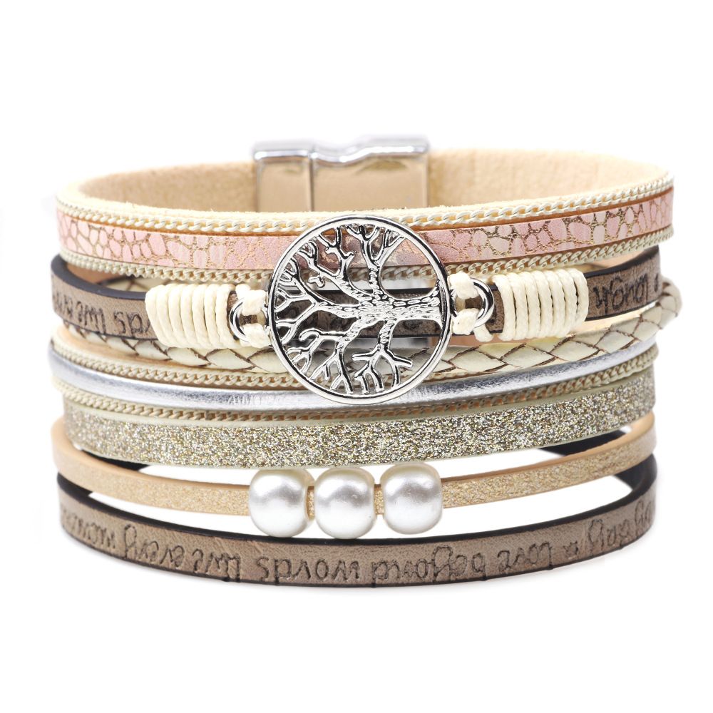 Men's Jewelry Fashionable Hollow Tree Of Life Embossed Letters Pearl Bracelets Buckle Jewelry_ipsvogv.com