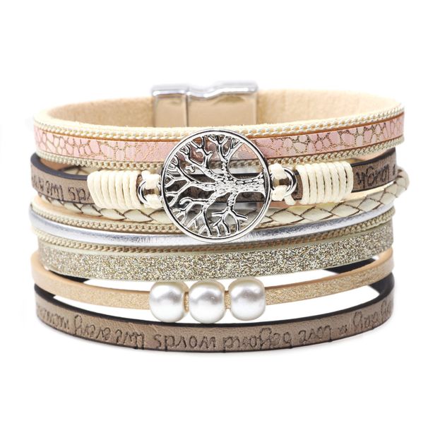 Men's Jewelry Fashionable Hollow Tree Of Life Embossed Letters Pearl Bracelets Buckle Jewelry_ipsvogv.com