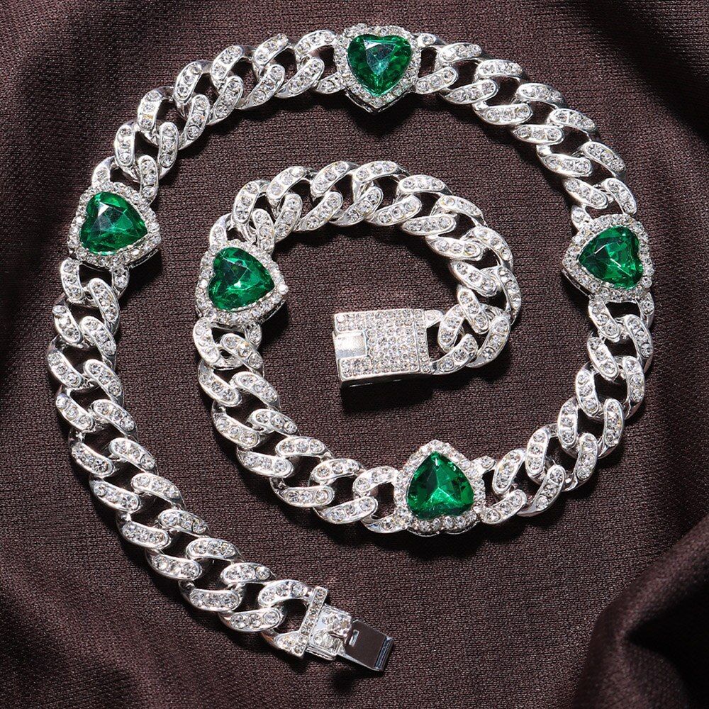 Novel Love Inlaid Cuban Necklace Women Colorful 12mm Hip hop Metal Chain Hip hop Street Rap Jewelry_ipsvogv.com