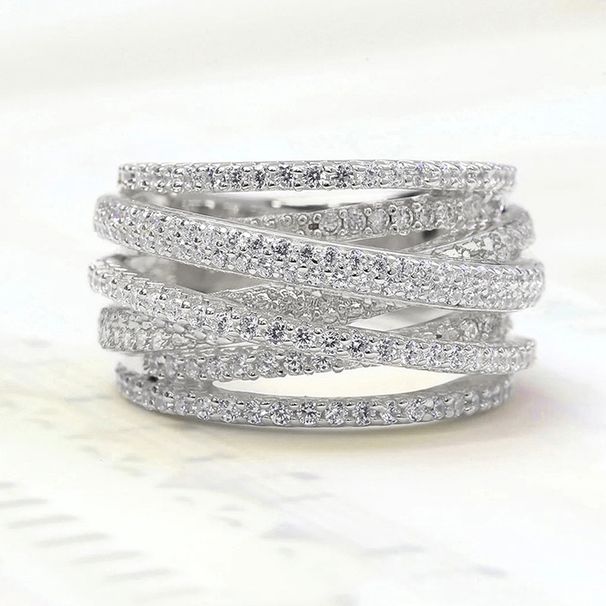 Cao Shi's New Trendy Multi-layer Cross With Lines Women, Micro Inlaid Zircon Engagement Gift, Fashionable Ring For Women_ipsvogv.com