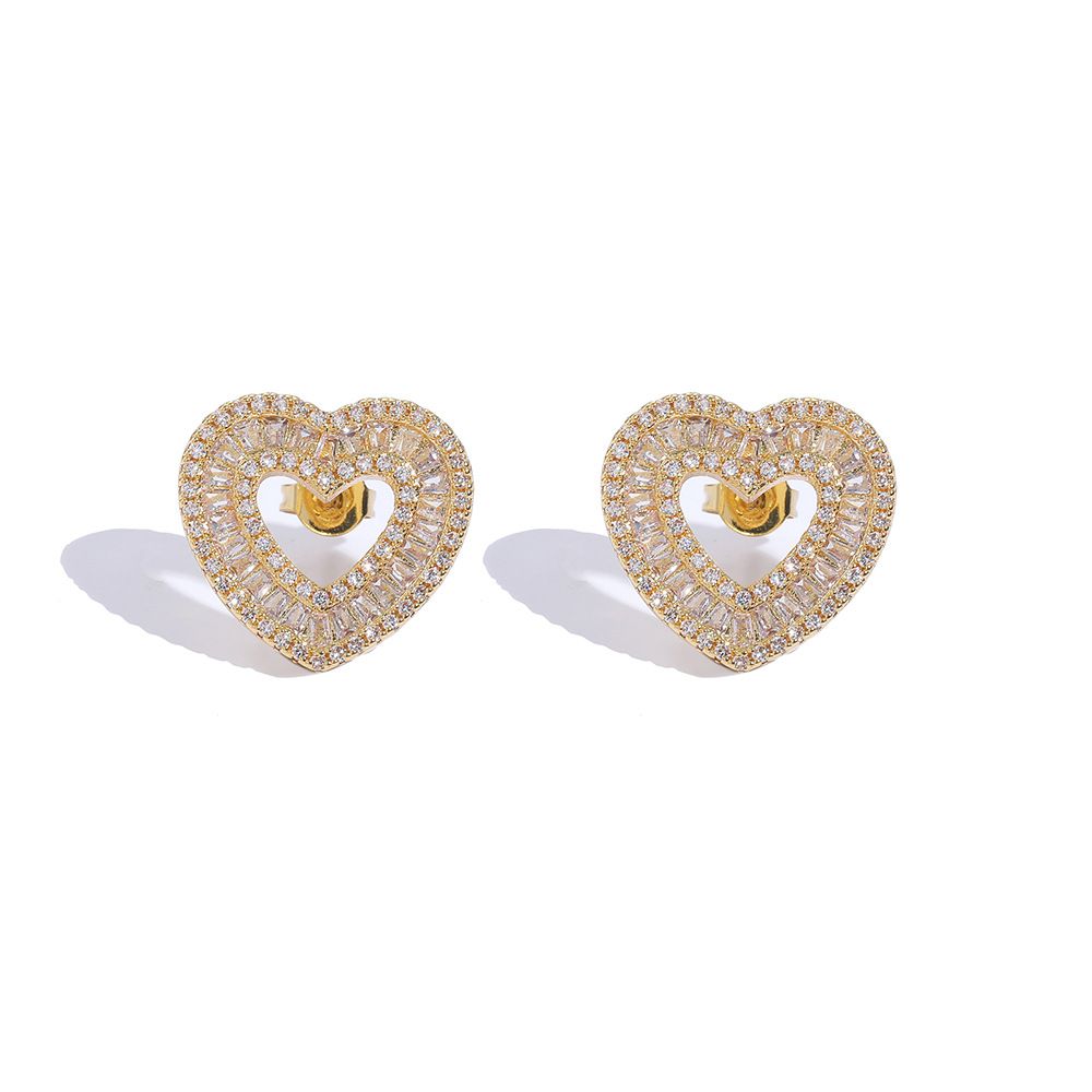 Women's Jewelry Hip Hop Heart Earrings Zircon Hollow Heart Shaped Earrings Ins High End Earrings_ipsvogv.com