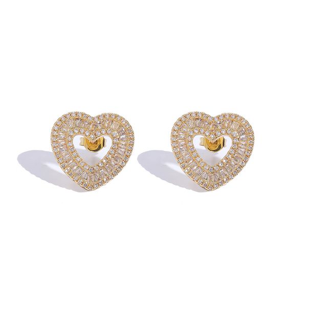 Women's Jewelry Hip Hop Heart Earrings Zircon Hollow Heart Shaped Earrings Ins High End Earrings_ipsvogv.com