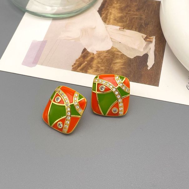 New Colored Enamel Glaze Geometric Simplicity with Zirconium Earrings, Unique Design, High Grade Ear Accessories_ipsvogv.com
