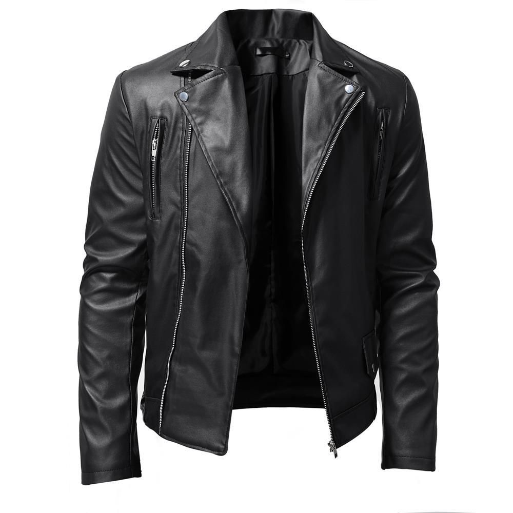 Men's PU Leather Jacket Men's Stand Collar Punk Motorcycle Leather Jacket_ipsvogv.com