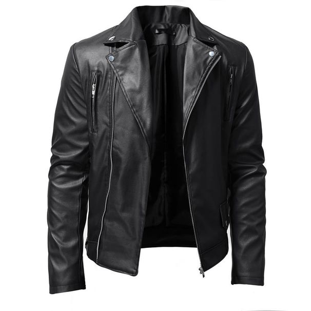 Men's PU Leather Jacket Men's Stand Collar Punk Motorcycle Leather Jacket_ipsvogv.com