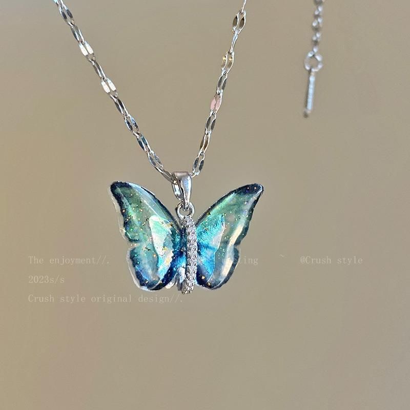 Colorful Butterfly Pendant With Collar Chain For Women's 2023 New Trendy Fashion Personalized Accessories Light Luxury_ipsvogv.com