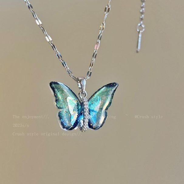 Colorful Butterfly Pendant With Collar Chain For Women's 2023 New Trendy Fashion Personalized Accessories Light Luxury_ipsvogv.com