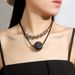 Multi Layer Cinnabar Exaggerated Large Round Pendant Retro Clavicle Chain Necklace Personality Atmospheric Jewelry Female_ipsvogv.com