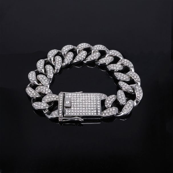 Unisex 20mm Round Chain Full Of Diamond Alloy Men's Necklace Street Rap Trend Hip Hop Style Cuban Chain_ipsvogv.com