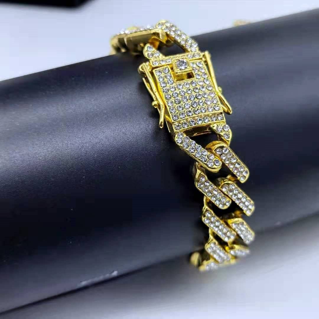 Men’s Jewelry Set Fashion Hip Hop Trendy Cuban Chain Diamond Bracelet 12mm Diamond Shaped Bracelet For Men And Women Hiphop_ipsvogv.com