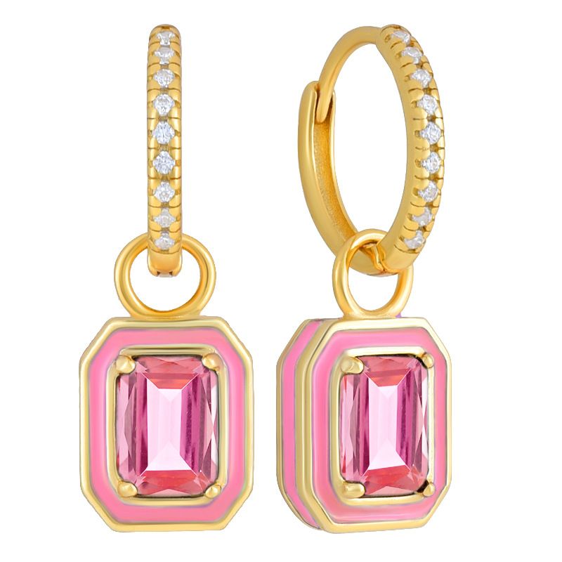 Women's Jewelry S925 Silver Needle Creative INS Square Large Zircon Earrings Color Enamel Earrings_ipsvogv.com