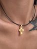 Spot INS Gold Plated Titanium Steel Retro Black Leather Rope Cross Necklace_ipsvogv.com