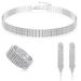 4Pcs/Set Ladies Fashion Shiny Rhinestone Choker Necklace Tassel Earrings Elastic Bracelet Party Clutch_ipsvogv.com