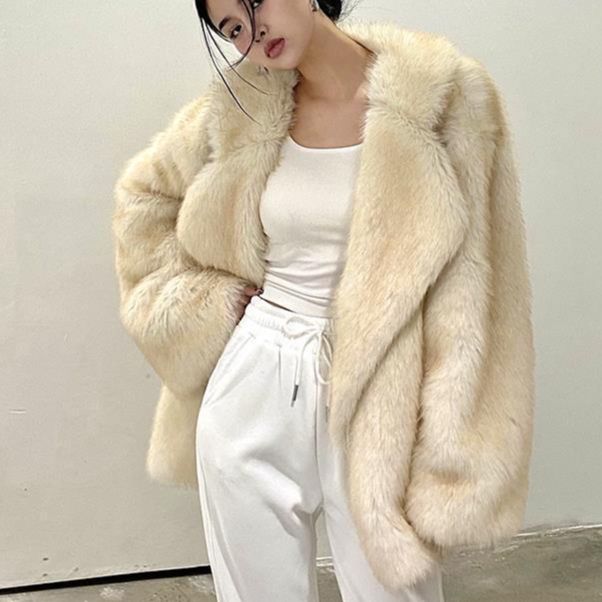 Women's Clothing 2024 Winter Toka Fur Coat Women's Medium Length Temperament Large Lapel Loose Net Red Plush Coat_ipsvogv.com