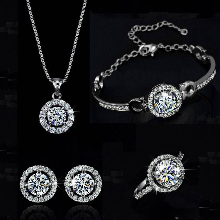 Women's Jewelry Set Zircon Necklace Crystal Earrings Diamond Bracelet Ring Accessories Gifts Free Gifts_ipsvogv.com