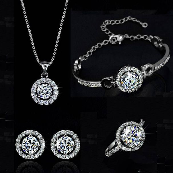 Women's Jewelry Set Zircon Necklace Crystal Earrings Diamond Bracelet Ring Accessories Gifts Free Gifts_ipsvogv.com