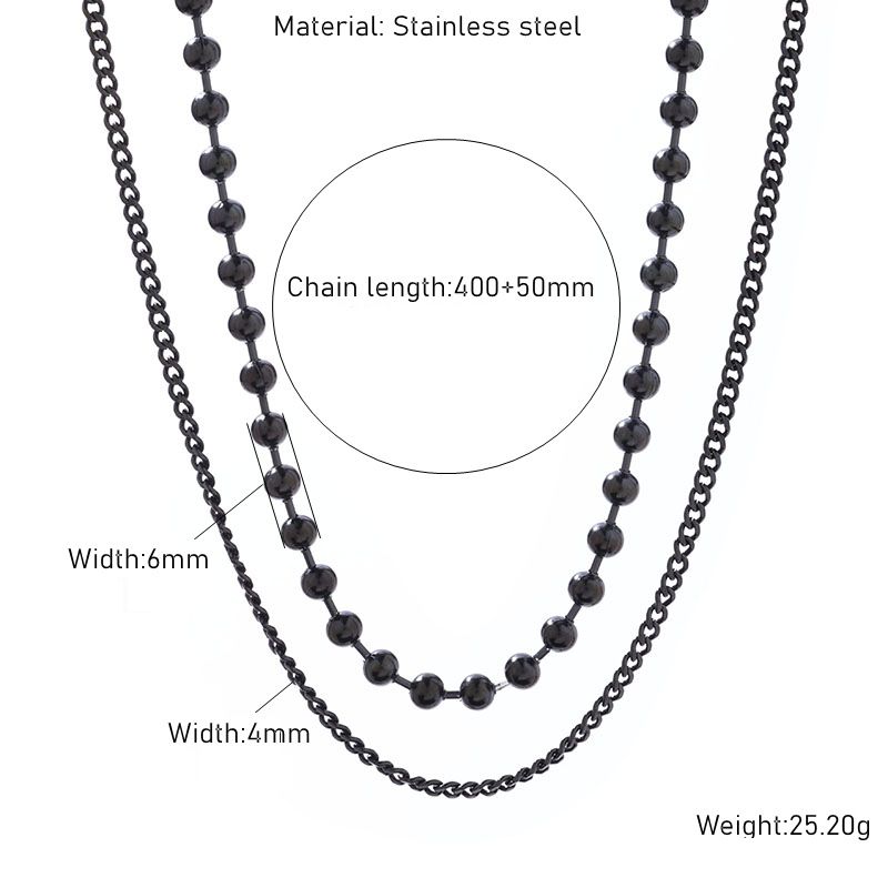 Men's Jewelry Double Layered Black Round Bead Necklace Jewelry Stainless Steel Personality Retro Handmade Old Jewelry_ipsvogv.com