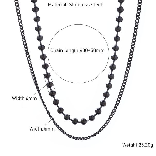 Men's Jewelry Double Layered Black Round Bead Necklace Jewelry Stainless Steel Personality Retro Handmade Old Jewelry_ipsvogv.com