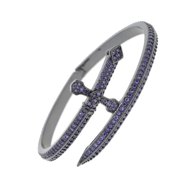 Men's Jewelry Black Gold Amethyst Geometric Hip Hop Cuff Bracelet For Men And Women, Adjustable Sizes 7-11 Personality Trend Hip Hop Men's Bracelet_ipsvogv.com