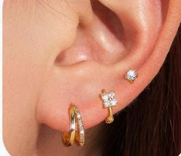 Women’s Jewelry Set Fashion Brass With Real Gold Plating Fashionable And Versatile Three Piece Earrings For Ladies With Zircon_ipsvogv.com