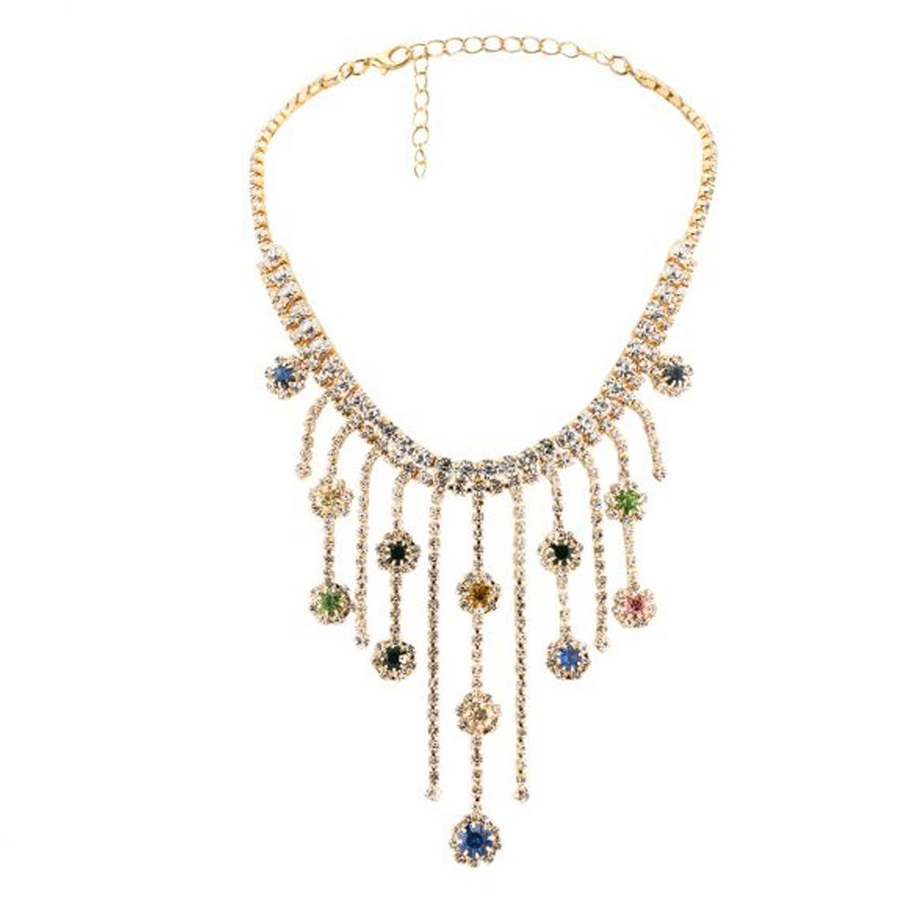 Fashion Niche Full Diamond Fringed Necklace European And American Exaggerated Crystal Rhinestone Collarbone Chain Necklace Women's Necklace_ipsvogv.com