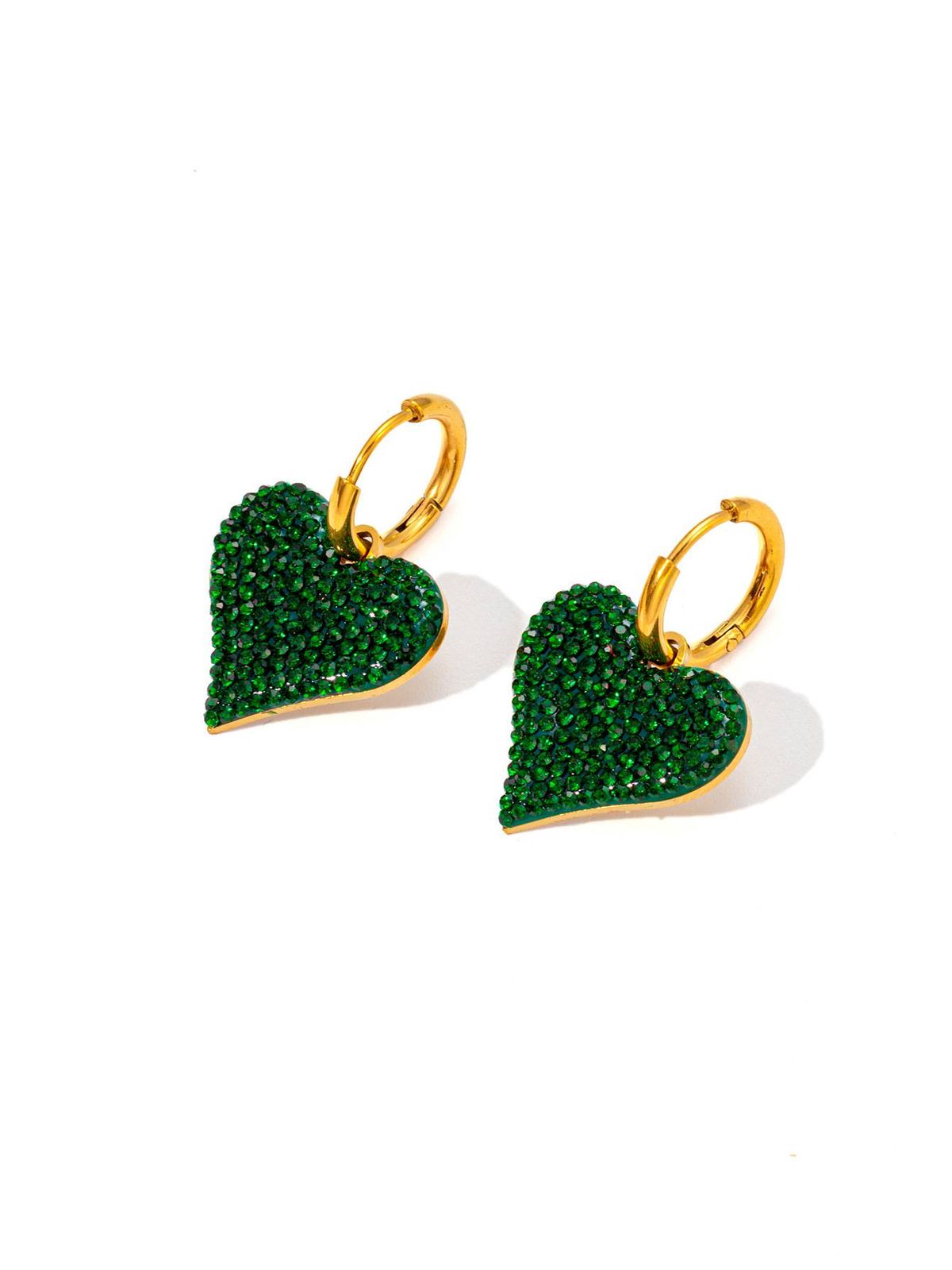 Commuter style stainless steel love heart green diamond chain necklace feminine temperament_ipsvogv.com
