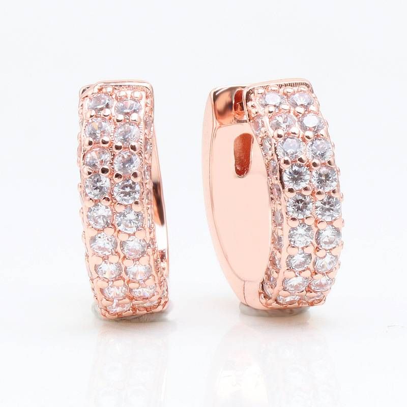 Women's Jewelry Rose Gold Eternal Double Row Pavé Earrings Fashionable Temperament Diamond Earrings Gift_ipsvogv.com