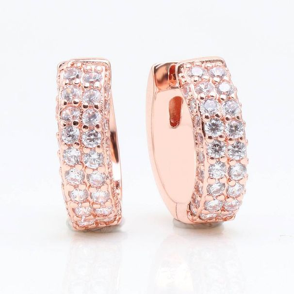 Women's Jewelry Rose Gold Eternal Double Row Pavé Earrings Fashionable Temperament Diamond Earrings Gift_ipsvogv.com