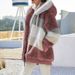 Women's Clothing autumn and winter warm plush patchwork zipper pocket hooded loose coat _ipsvogv.com