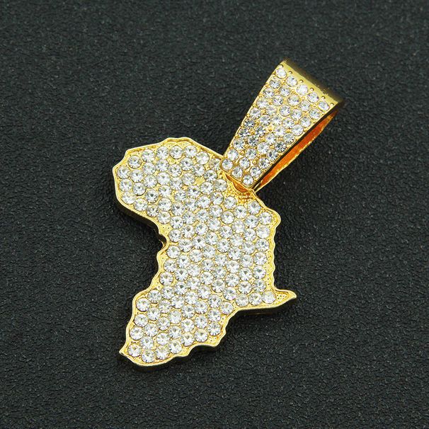 Hip hop full diamond map pendant, Cuban necklace, cool and domineering, exaggerated street dance outfit, collarbone neck_ipsvogv.com