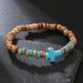 Hot Selling Coconut Shell Wood Chip Turquoise Cross Bracelet Men's Hip Hop Handmade Beaded Elastic Wood Bracelet_ipsvogv.com