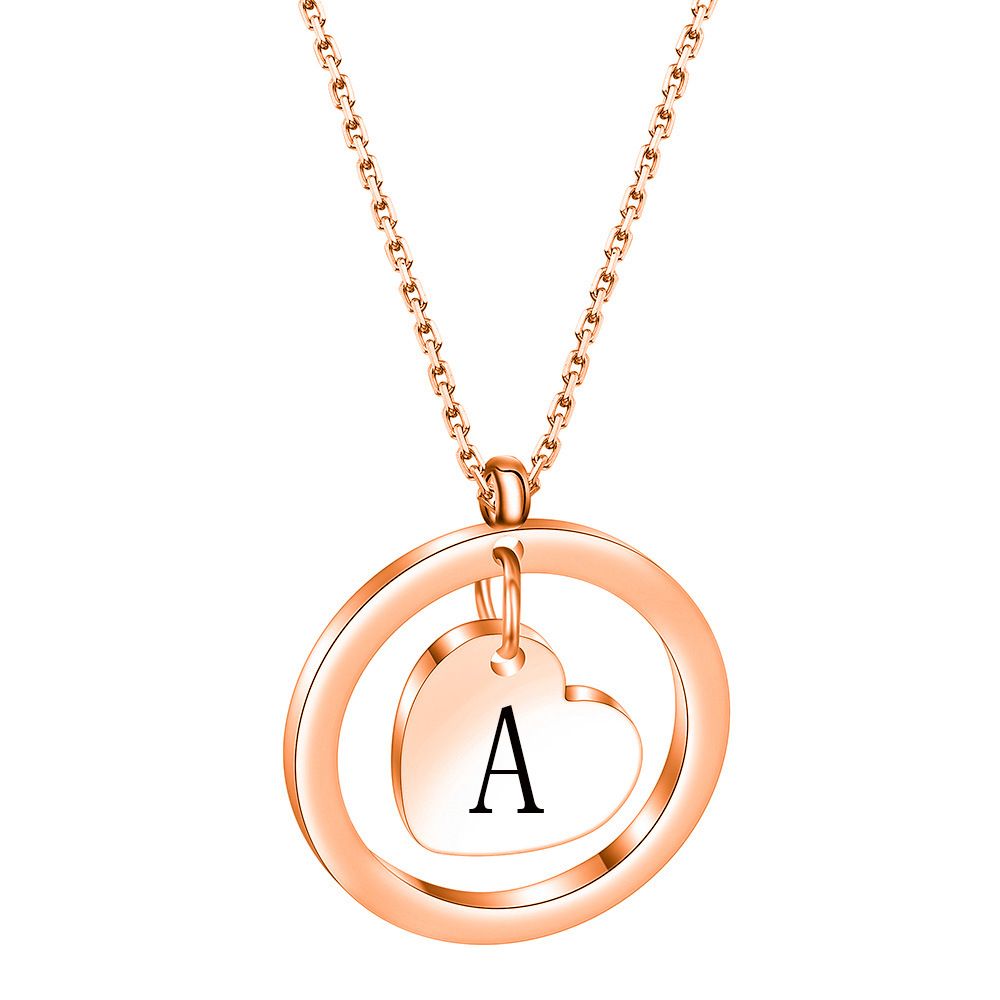 personality simple fashion geometric round 26 initials hollow smooth love rose gold necklace_ipsvogv.com