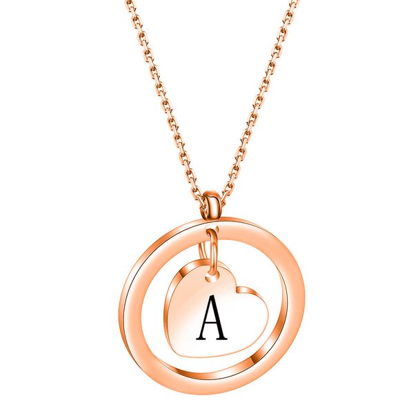personality simple fashion geometric round 26 initials hollow smooth love rose gold necklace_ipsvogv.com