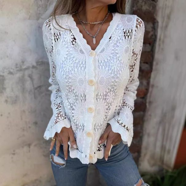 Women's Clothing lace V neck long sleeved tops _ipsvogv.com
