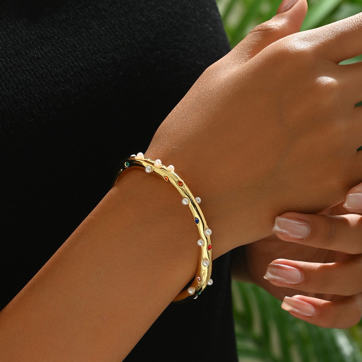 Geometric style women's bracelet, niche personality, pearl inlaid with adjustable opening, high-end feel bracelet_ipsvogv.com