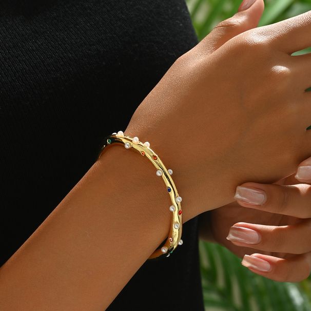 Geometric style women's bracelet, niche personality, pearl inlaid with adjustable opening, high-end feel bracelet_ipsvogv.com