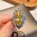 Cao Shi Olive Horse Eye Shaped Luxury Women's Internet Famous Live Broadcast Model, Crystal Yellow Zircon Ring,_ipsvogv.com