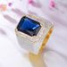 Hot hip hop division gold bully square sapphire big man ring_ipsvogv.com