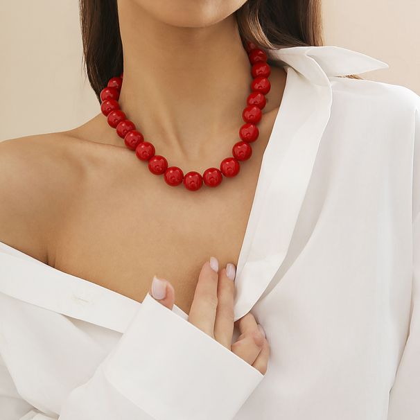 Exaggerated Colored Acrylic For Women's Fashion Ins Round Bead Single-layer Collarbone Necklace_ipsvogv.com
