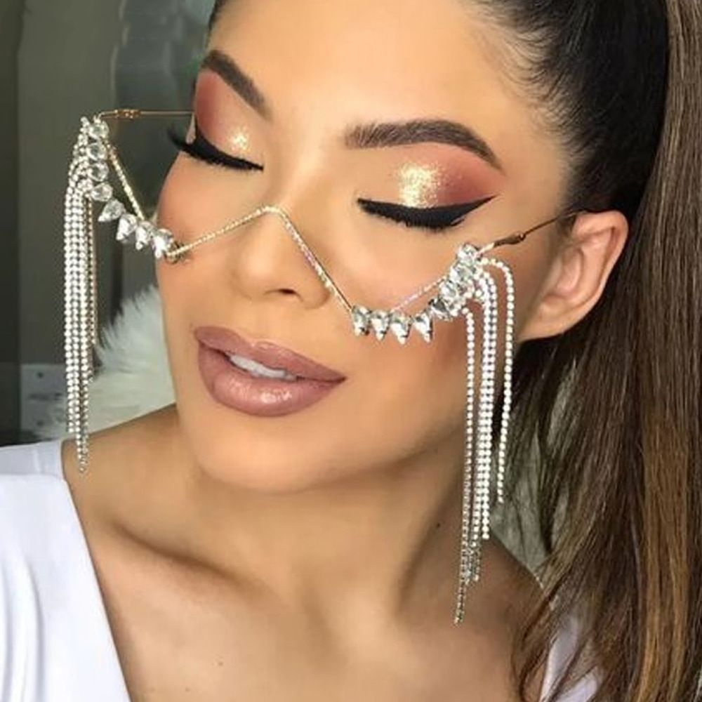 Popular Face Accessories Music Festival Dance Fringed Glasses Frame Water Drop Rhinestone Accessories Frame_ipsvogv.com