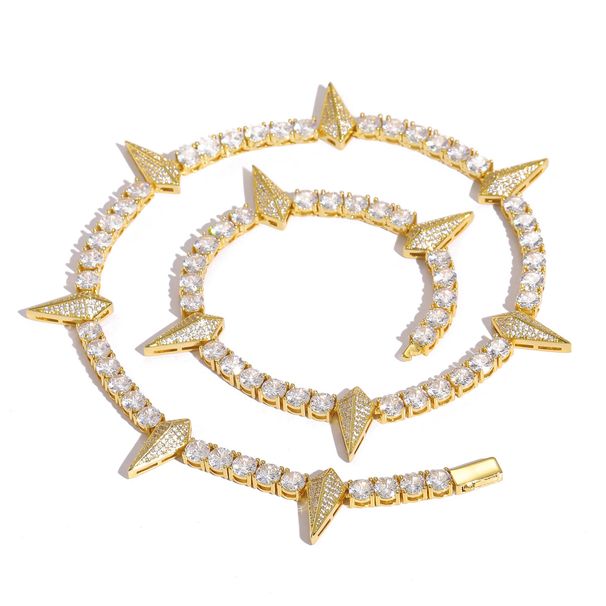 Unisex New Hip Hop 4mm5mm Spiked Tennis Chain With Full Diamond Wolf Tooth Tennis Chain Personality Trendy Brand Men's Zircon Clavicle Chain_ipsvogv.com