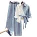 Women's clothing New Fashion Fashionable Flesh-covering Slimming Top High-waisted Jeans Two-piece Set_ipsvogv.com