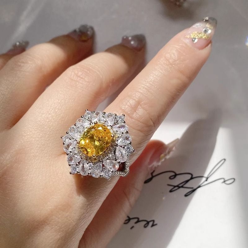 Luxurious Heavy Craft Design Sense Carat Large Pigeon Egg Ring With Full Inlay Synthetic Asscher Yellow Diamond Gemstone_ipsvogv.com