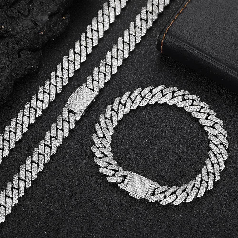Men's Jewelry Set 10mm Diamond Cuban Chain Zircon Necklace Trendy Brand Personality Hip Hop Men's Bracelet Jewelry_ipsvogv.com