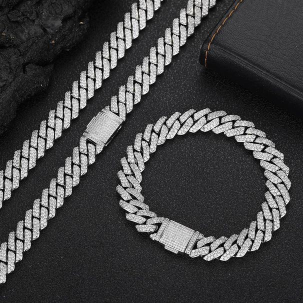 Men's Jewelry Set 10mm Diamond Cuban Chain Zircon Necklace Trendy Brand Personality Hip Hop Men's Bracelet Jewelry_ipsvogv.com