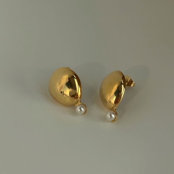 Women’s Jewelry Set Fashion Niche INS Retro Titanium Steel Glossy Water Drop Pearl Earrings_ipsvogv.com